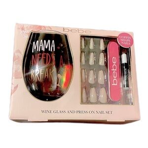 Wine Cup press on nails Set “mama needs a break” gift set